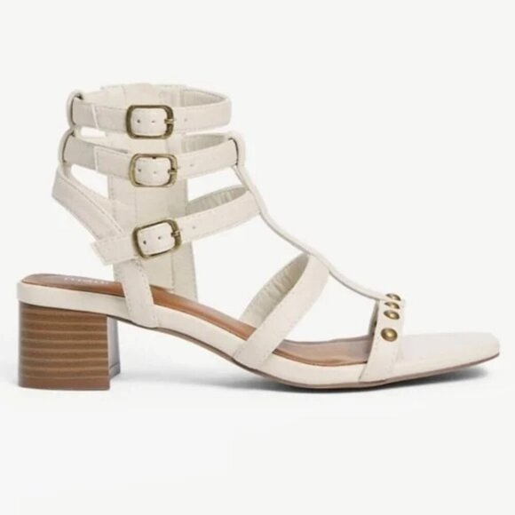 NWT Maurices Neutral Bone Color Faux Leather Strappy Gladiator Sandal Heels - 7. - Picture 1 of 10